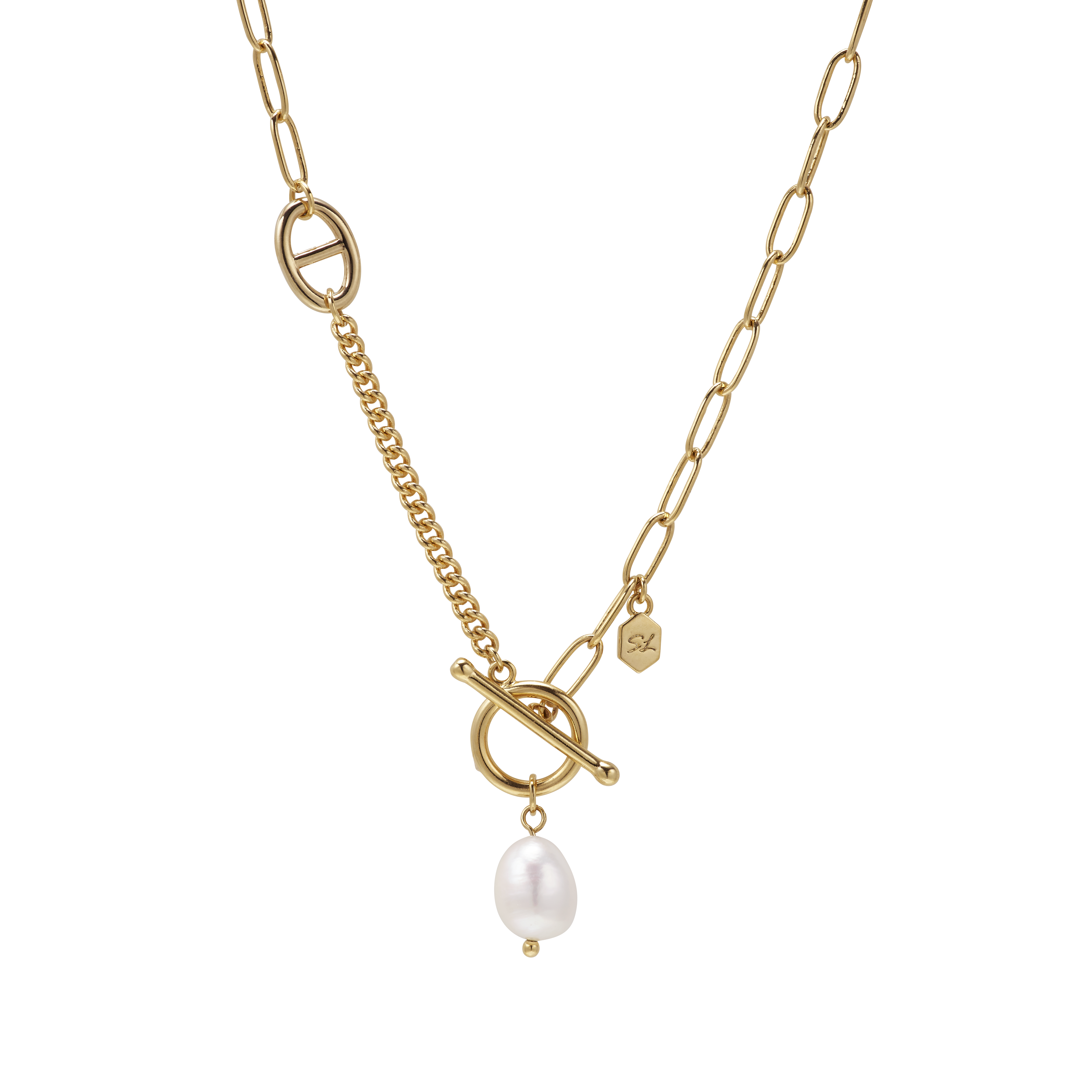 Clanko Pearl Chain Combi Necklace [LN0011]